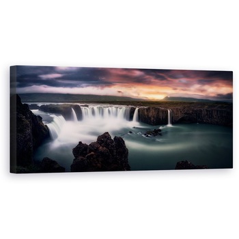 Tablou Canvas - Foc si Apa, Peisaj, Panorama, Islanda, Cascada, Stanca, Cer, 50 x 150 cm Tablou Canvas - Foc si Apa, Peisaj, Panorama, Islanda, Cascada, Stanca, Cer, 50 x 150 cm