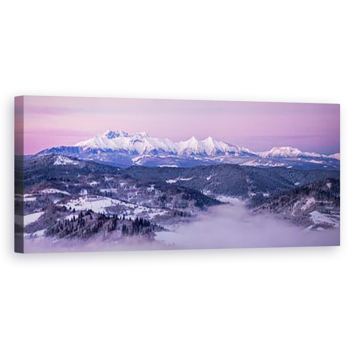Tablou Canvas - Zori in Muntii Tatra, Panorama, Roz, Violet, 30 x 90 cm