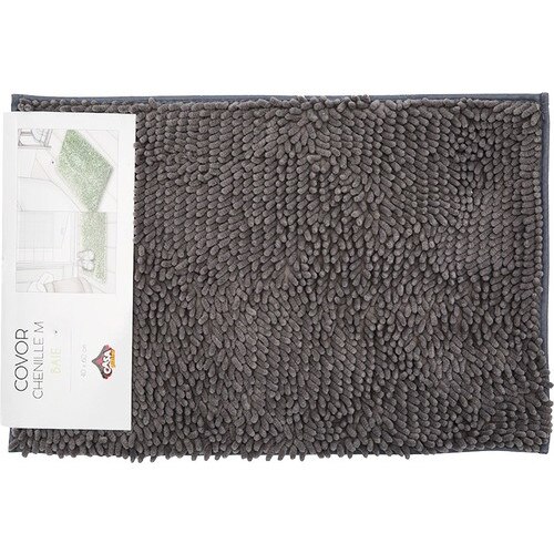 Covoras baie din microfibra-pvc Sta,gri,antialunecare,pufos