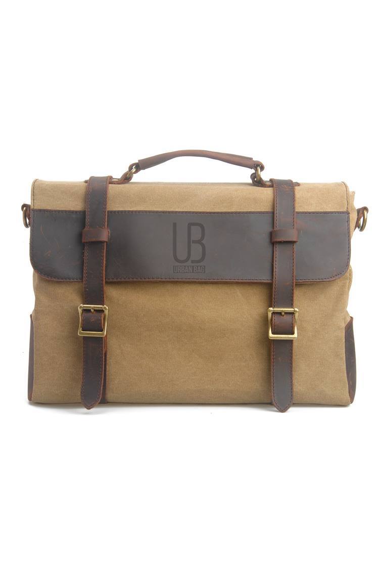 Geanta de umar din piele naturala si material textil URBAN BAG Cardiff Khaki