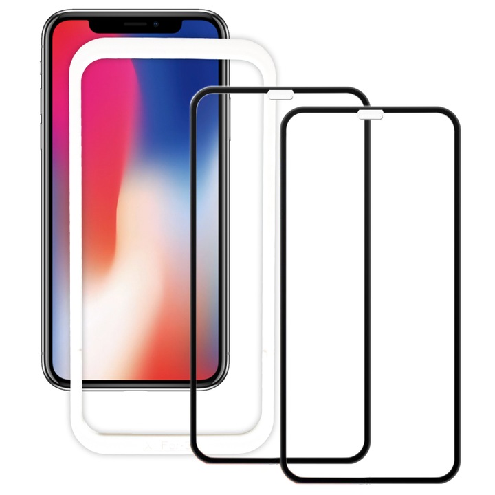 Joyshell 2 x iPhone X / XS / 11 Pro üvegfólia, 3D, porálló, Full Glue, teljes képernyő, fekete