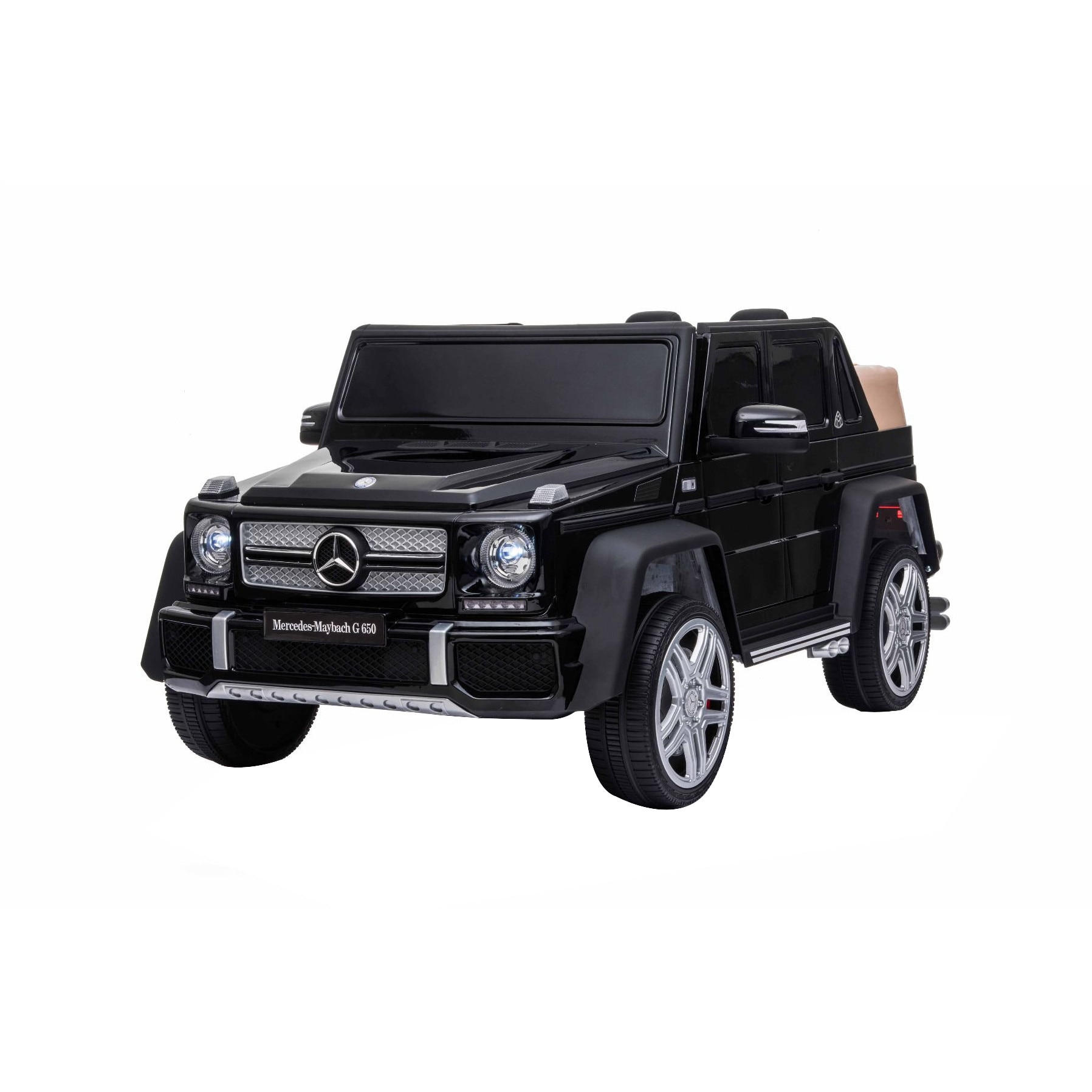 Masinuta electrica pentru copii Mercedes G650 MAYBACH, Negru, Licenta originala, baterie de 12 V, deschidere usi, motor 2 x 25W, telecomanda de 2,4 Ghz, roti EVA moi, suspensii, pornire lina, MP3 player cu intrare USB / SD