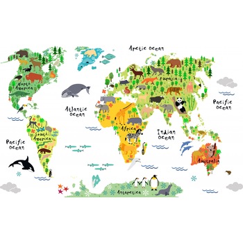 Fototapet Harta Lumii pentru Copii, 230x180 cm Fototapet Harta Lumii pentru Copii, 230x180 cm