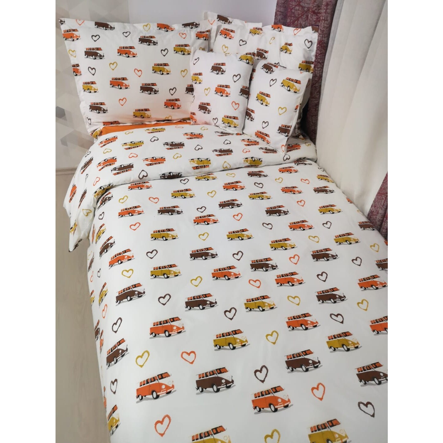 Lenjerie de Pat, Bumbac Ranforce Lux, Model Mini Van , 2 persoane, 50X70, 220X200, 4 piese