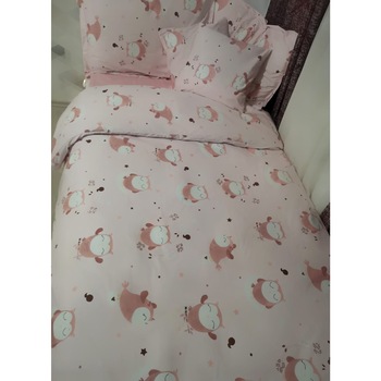 Lenjerie de Pat, Bumbac Ranforce Lux, Model Bufnite Mici Roz , 1 persoana, 70X70, 150X200, 4 piese Lenjerie de Pat, Bumbac Ranforce Lux, Model Bufnite Mici Roz , 1 persoana, 70X70, 150X200, 4 piese
