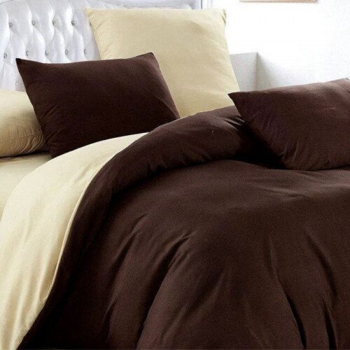 Lenjerie de Pat, Bumbac Ranforce Lux, Model Crem Maro Uni, 2 persoane, 70X70, 180X200, 4 piese