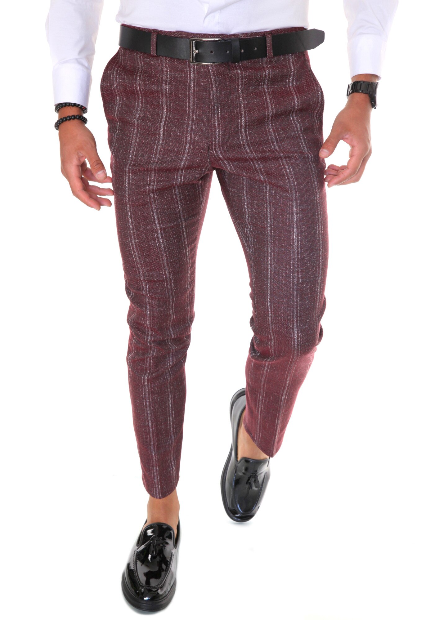 Pantaloni eleganti, pentru barbati, slim fit, grena, B1801, Grena