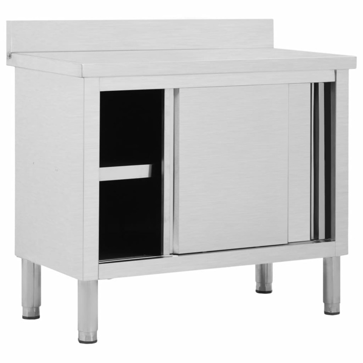 Работна маса с плъзгащи врати vidaXL, 100x50x(95-97) см, неръждаема стомана