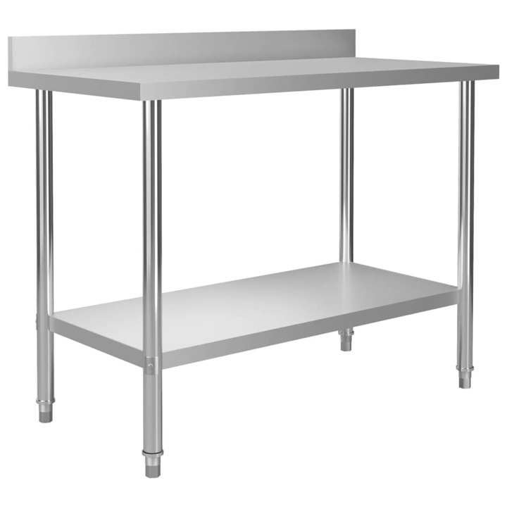 vidaXL rozsdamentes acél konyhai munkaasztal hátfallal 120x60x93 cm 14.5 kg