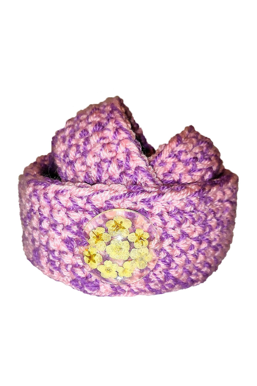 Set 3 cosulete crosetate, suport bijuterii, Delirium, flori naturale