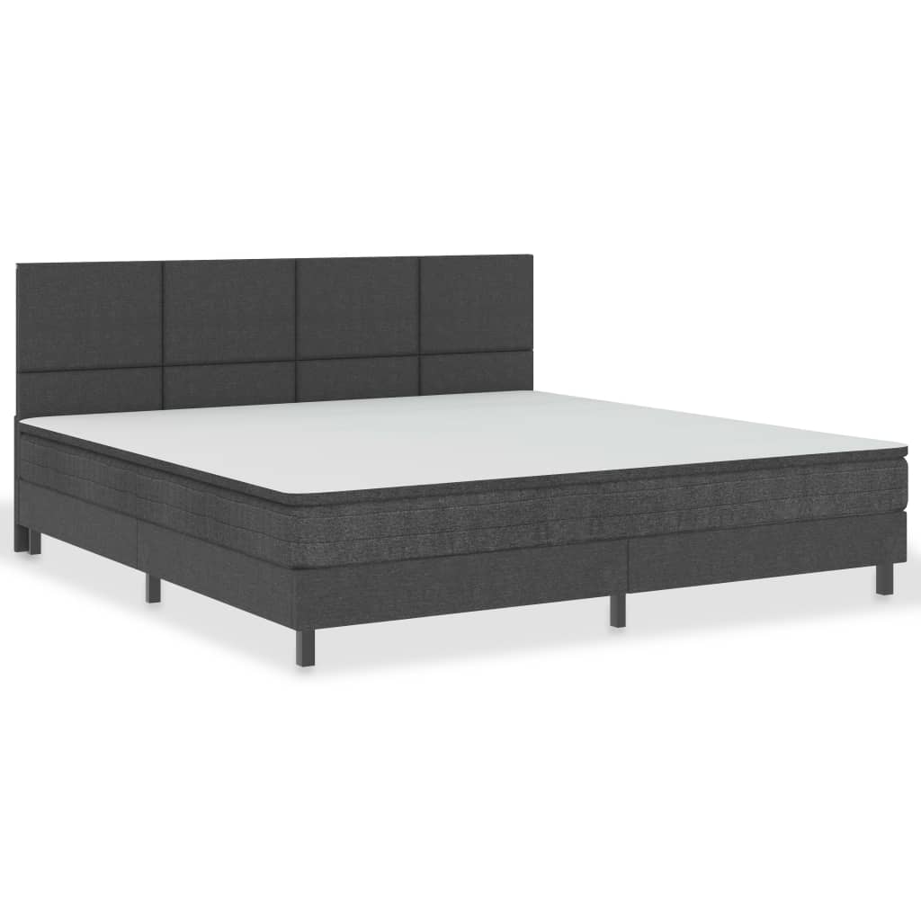 Pat tip continental cu saltea cu arcuri si topper saltea, vidaXL, Lemn, 200 x 200 cm, Gri inchis