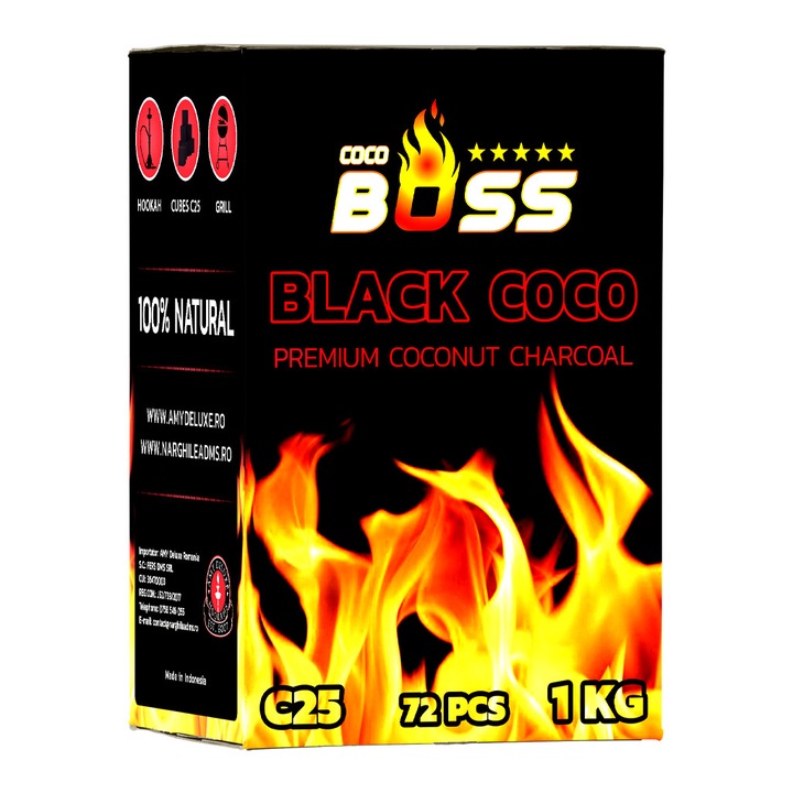 Carbuni Narghilea Black Coco Boss C25 1kg 72 bucati