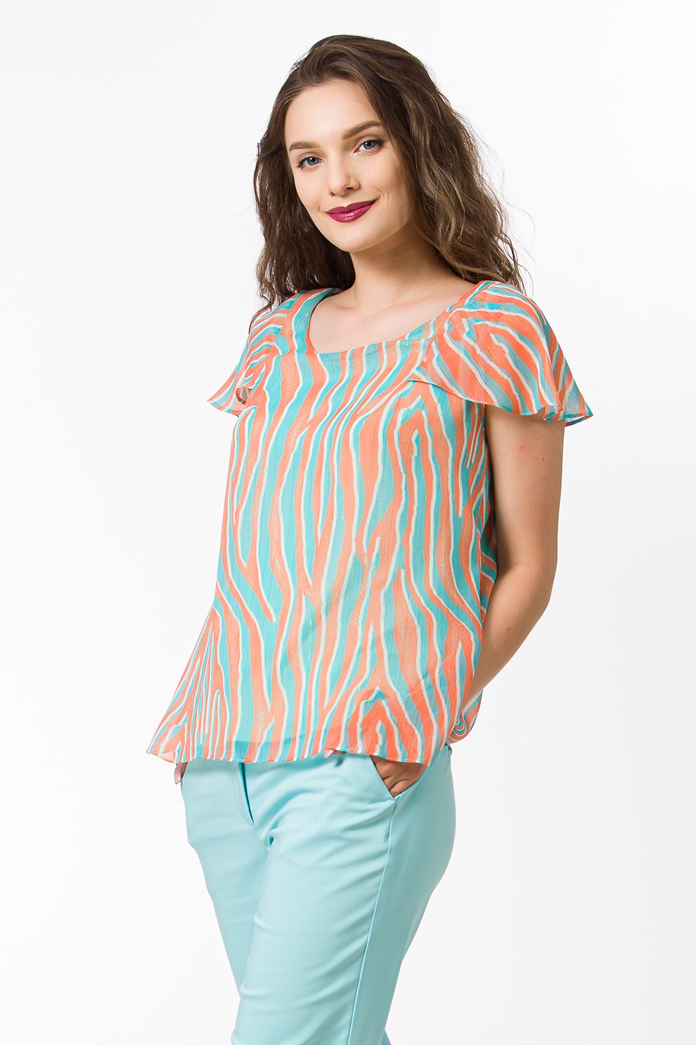 Sense, Bluza cu imprimeu grafic, Albastru aqua/Oranj
