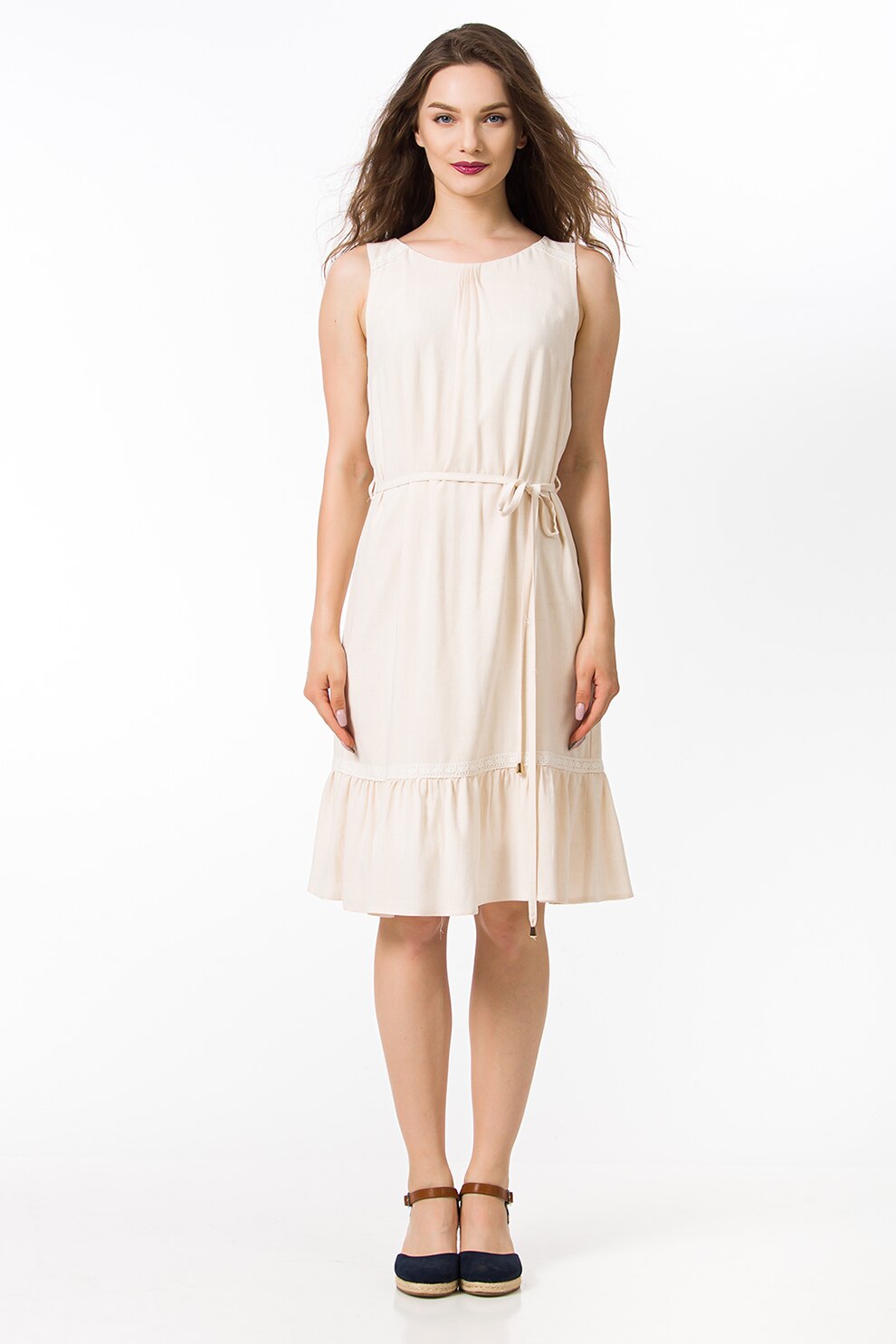 Sense, Rochie din amestec de in, fara maneci, Alb fildes