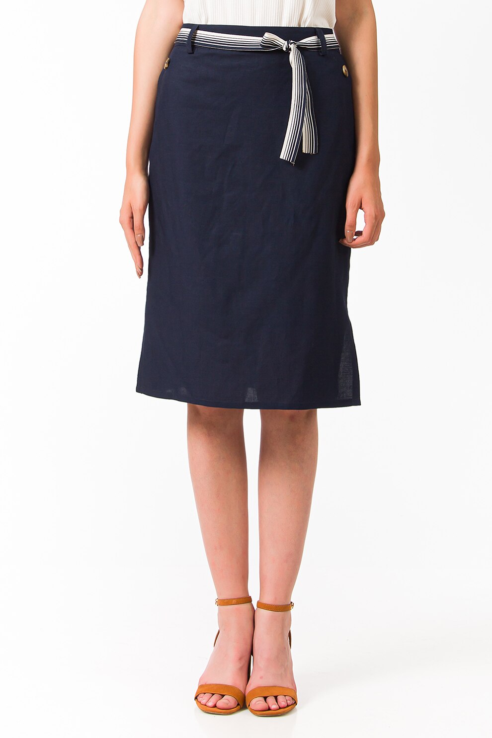 Sense, Fusta dreapta cu un cordon in talie, Bleumarin, M