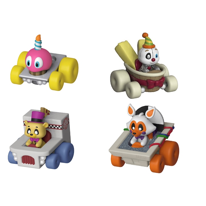 Set 4 x Figurine Funko Racers , Five Nights at Freddy's , Golden Freddy, Cupcake, Lolbit, Ennard, 6 cm, Multicolor