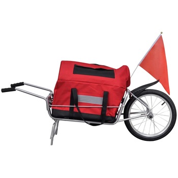 Remorca cargo de bicicleta, cu o roata si geanta depozitare, vidaXL, Otel, 143 x 42 x 41 cm, Rosu Remorca cargo de bicicleta, cu o roata si geanta depozitare, vidaXL, Otel, 143 x 42 x 41 cm, Rosu