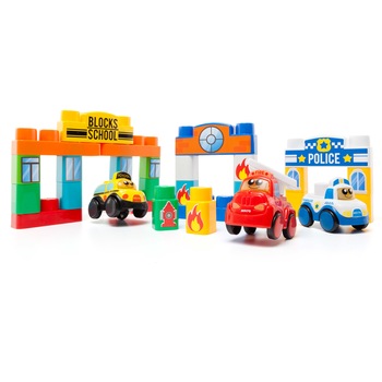 Set 30 piese de construit Molto cu 3 masini cu sunete si lumini incluse Set 30 piese de construit Molto cu 3 masini cu sunete si lumini incluse