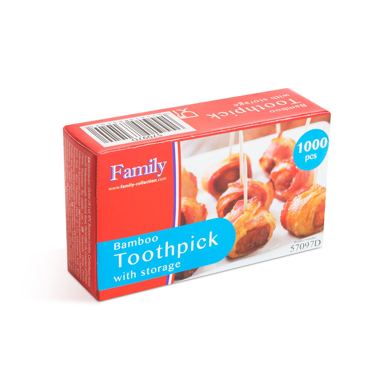 Set 1000 scobitori cu recipient, Family, Lemn, 65 x 2 mm, Multicolor