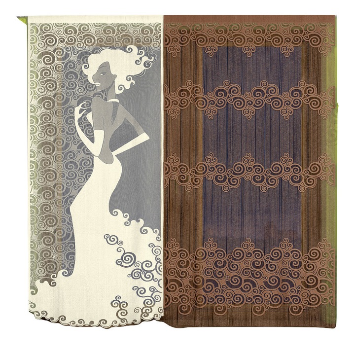 Készre varrt 2 függöny Secesja 100 x 240 cm + 130 x 240, 100% poliészter, Krém, Barna, csipke