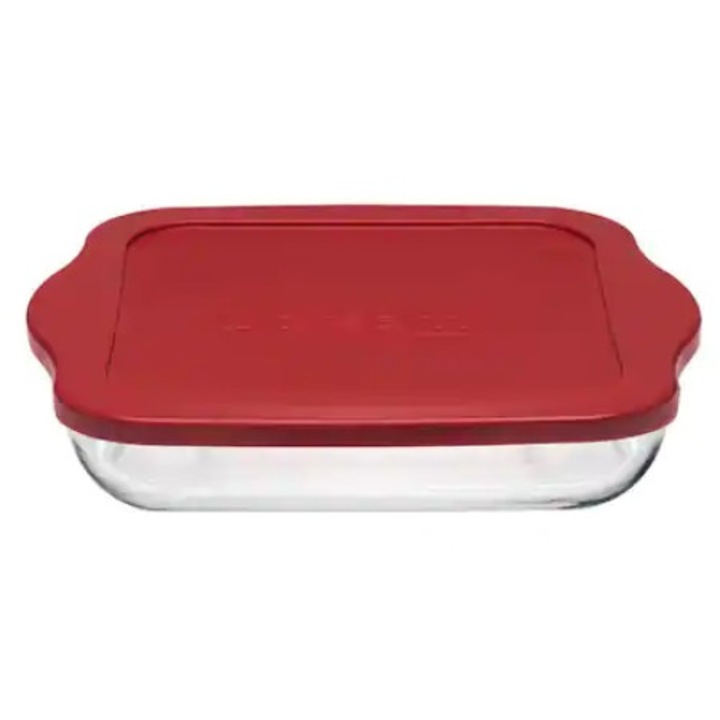 Négyszögletes hőálló edény 1950 ml-es szilikon fedéllel