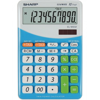 Calculator de birou SHARP 10 digits, dual power,EL-M332BBL - gri/bleu Calculator de birou SHARP 10 digits, dual power,EL-M332BBL - gri/bleu