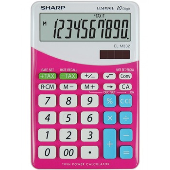 Calculator de birou SHARP 10 digits, dual power,EL-M332BBL - gri/roz Calculator de birou SHARP 10 digits, dual power,EL-M332BBL - gri/roz