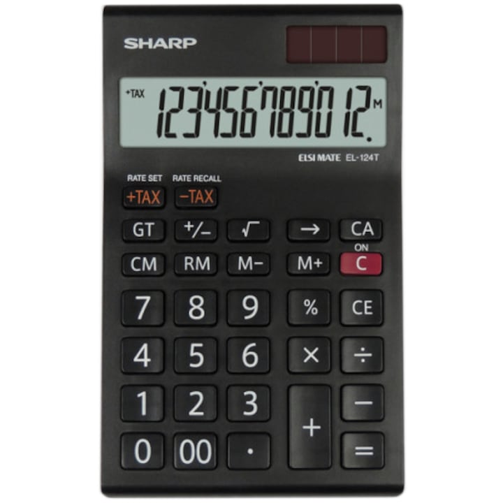 Calculator de birou SHARP 12 digits, dual power,EL-124TWH - negru/alb