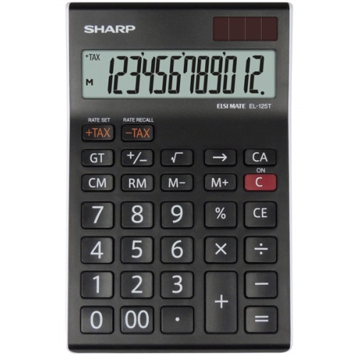 Calculator de birou SHARP 12 digits, dual power,EL-125TWH - negru/alb