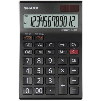 Calculator de birou SHARP 12 digits, dual power,EL-125TWH - negru/alb Calculator de birou SHARP 12 digits, dual power,EL-125TWH - negru/alb