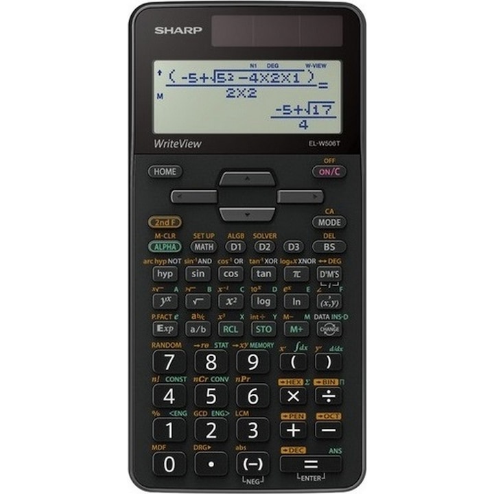 Calculator stiintific SHARP 16 digits, 640 functiuni, dual power,EL-W506XSL-negru