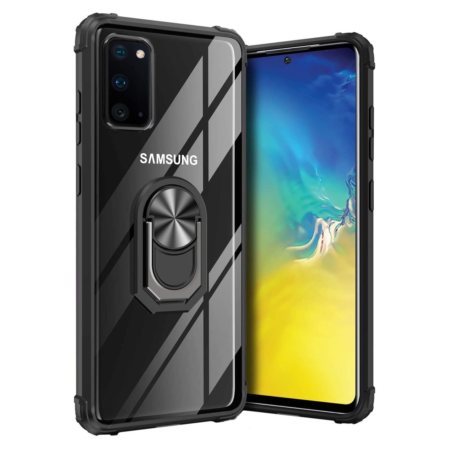 Husa Samsung Galaxy S20, Hybrid Antisoc, carcasa cu bumper, inel rotativ 360 si Kickstand, Negru