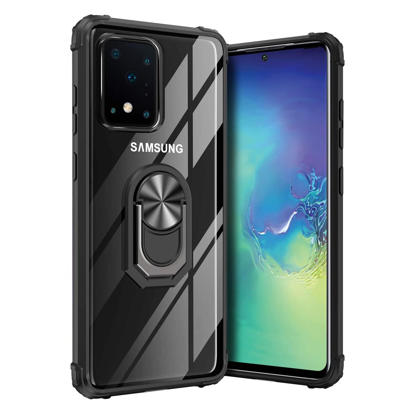 Husa Samsung Galaxy S20 ULTRA, Hybrid Antisoc, carcasa cu bumper, inel rotativ 360 si Kickstand, Negru