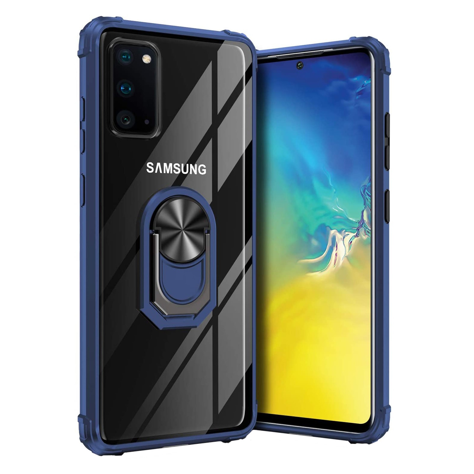 Husa Samsung Galaxy S20, Hybrid Antisoc, carcasa cu bumper, inel rotativ 360 si Kickstand, Blue