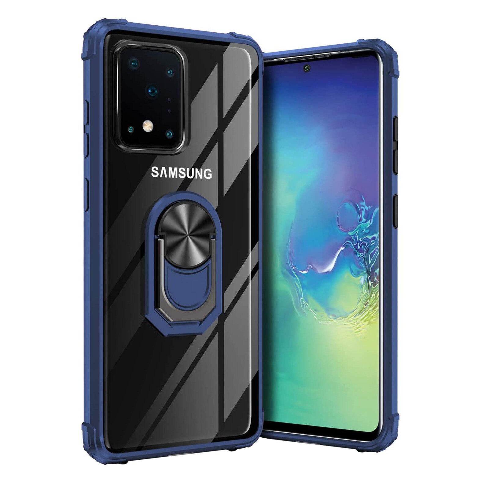 Husa Samsung Galaxy S20 ULTRA, Hybrid Antisoc, carcasa cu bumper, inel rotativ 360 si Kickstand, Blue