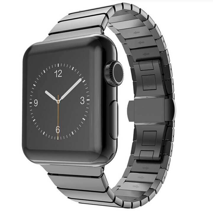 Curea Metalica Premium MTP, Mecanism ButterFly Negru pentru Apple Watch 44mm