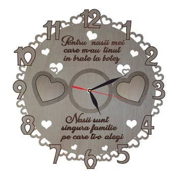 Ceas Personalizat Cu Rame Pentru Nasii de Botez, Lemn, 40cm, CN005 Ceas Personalizat Cu Rame Pentru Nasii de Botez, Lemn, 40cm, CN005