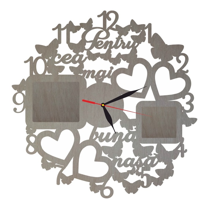 Ceas personalizat pentru nasa cu rame, Lemn, 40 cm, CN009