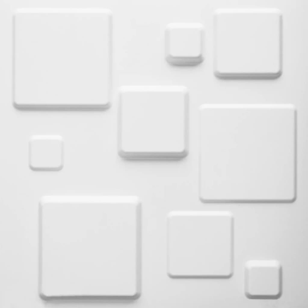 Set 24 placi decorative de perete WallArt, model 3D GA-WA09 Squares, 50 x 50 x 1,75 cm, 6mp, Fibra naturala din plante presate in mulaj, Alb