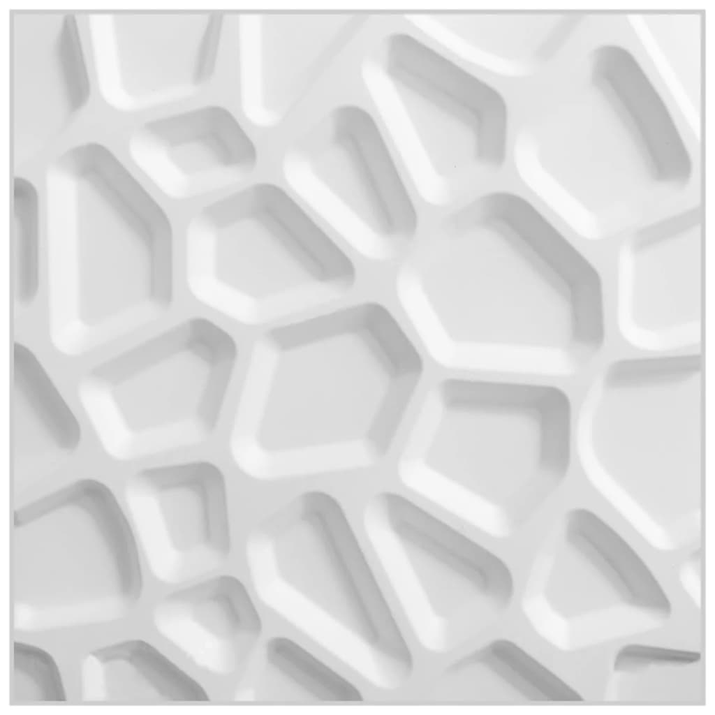 Set 24 placi decorative de perete WallArt, model 3D GA-WA01 Gaps, 50 x 50 x 1,75 cm, 6mp, Fibra naturala din plante presate in mulaj, Alb
