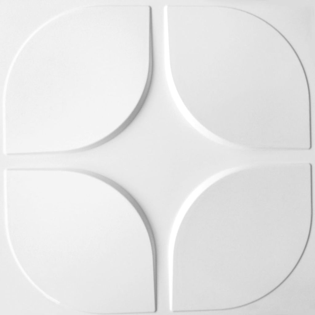 Set 12 placi decorative de perete WallArt, model 3D Sweeps-GA-WA06, 50 x 50 x 1,75 cm, 3mp, Fibra naturala din plante presate in mulaj, Alb