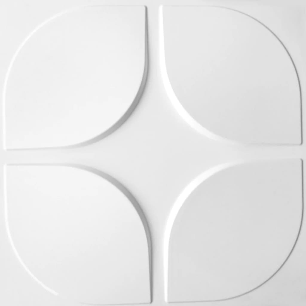 Set 24 placi decorative de perete WallArt, model 3D GA-WA06 Sweeps, 50 x 50 x 1,75 cm, 6mp, Fibra naturala din plante presate in mulaj, Alb