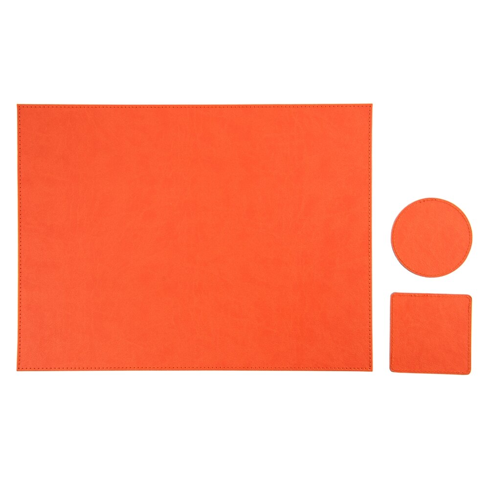 Set suport farfurie restaurant, LeatherLike, piele PU, lavabila, + 2 suporturi pahar, portocaliu