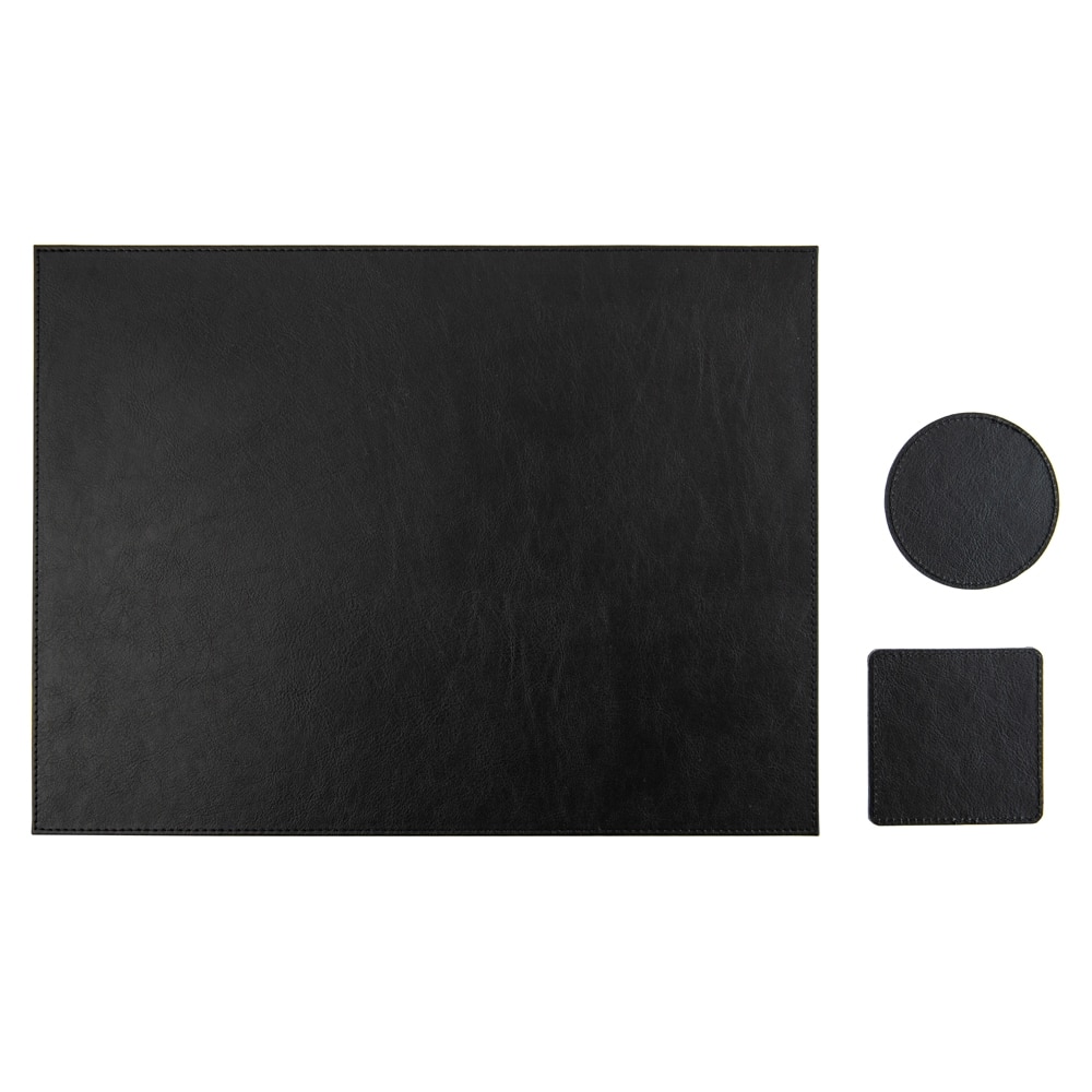 Mapa birou LeatherLike, piele PU, lavabila, + 2 suporturi pahar, negru