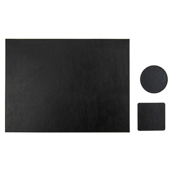 Mapa birou LeatherLike, piele PU, lavabila, + 2 suporturi pahar, negru Mapa birou LeatherLike, piele PU, lavabila, + 2 suporturi pahar, negru