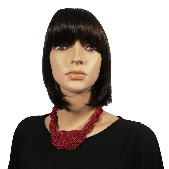 Peruca dama, fibra sintetica, cu aspect natural, saten natural, bob