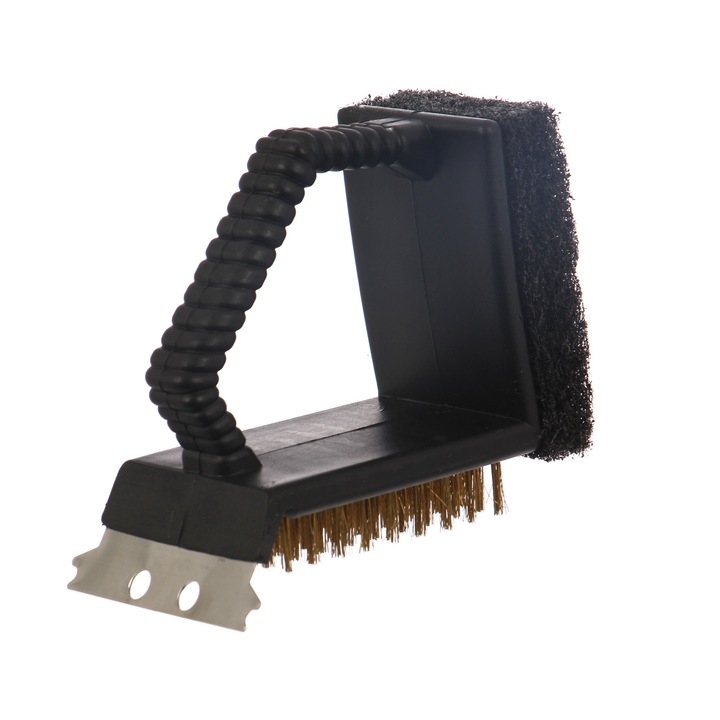 Perie de curatat gratarul, 3 in 1, metal/plastic, negru