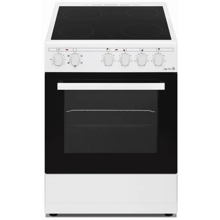 Aragaz ARIELLI C-6060CER, Culoare Alb, Clasa Energetica A, 4 Zone de Incalzire, Volum Cuptor 56L