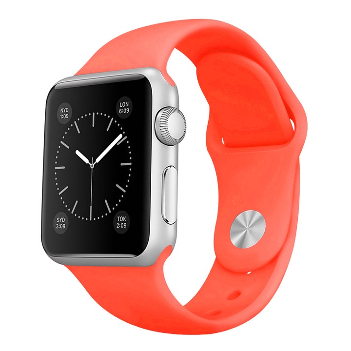 Силиконова каишка за Apple Watch, Sport Band, Съвместима с Apple Watch 1/2/3/4/5/6, Papaya, 44 mm