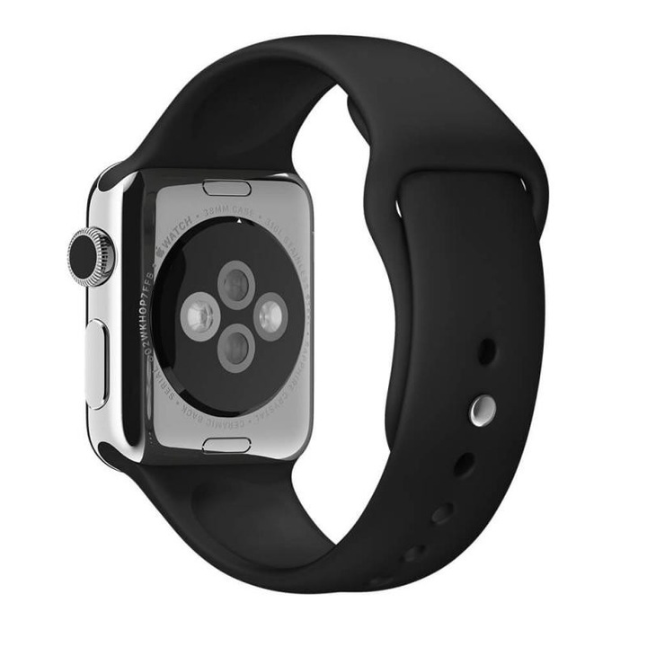Curea Silicon pentru Apple Watch, Sport Band, Compatibila Apple Watch 1/2/3/4/5/6, Negru, 44 mm